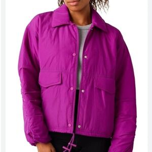 FP Movement Off The Bleachers Coaches Jacket Purple Women XS Quilted Windbreaker